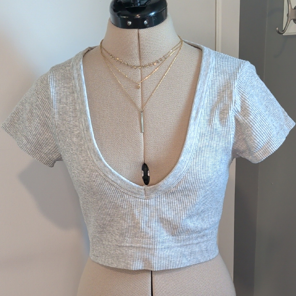 Garage Light Gray Ribbed Crop Top